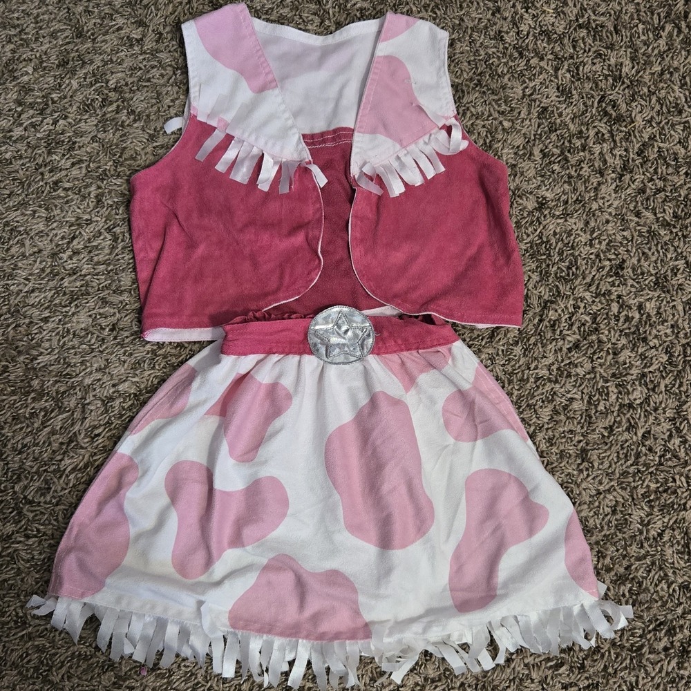 Cowgirl Halloween Costume Dress Up Pink Cow Print Western Age 3-6 Melissa & Doug